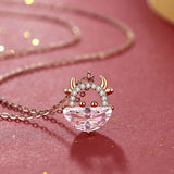 S925 Sterling Silver Cow Necklace Zircon Pendant