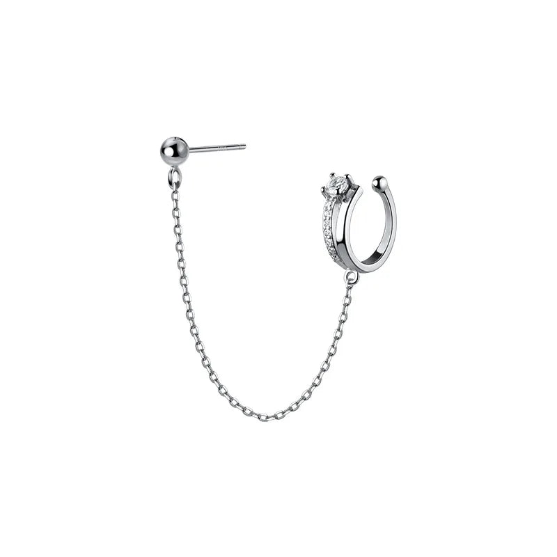 925 Sterling Silver Zircon Ear Cuff Tassel Earring