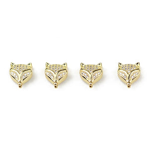 4pcs Fox Pendant Copper Micro Pave Zircon Beads Charms Animal Head Loose Beads