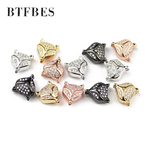 4pcs Fox Pendant Copper Micro Pave Zircon Beads Charms Animal Head Loose Beads