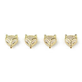 4pcs Fox Pendant Copper Micro Pave Zircon Beads Charms Animal Head Loose Beads