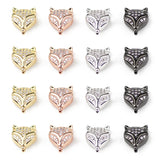 4pcs Fox Pendant Copper Micro Pave Zircon Beads Charms Animal Head Loose Beads