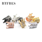 8mm Crown Copper Beads 4pcs Zircon Micro Pave Charms Loose Bead