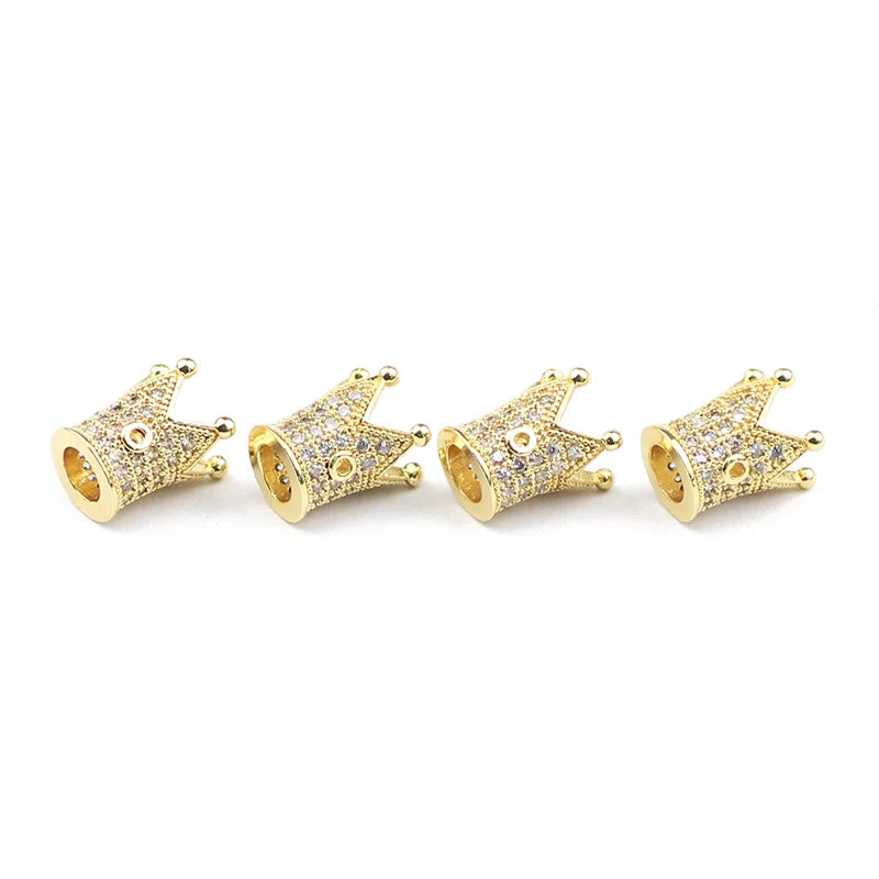 8mm Crown Copper Beads 4pcs Zircon Micro Pave Charms Loose Bead