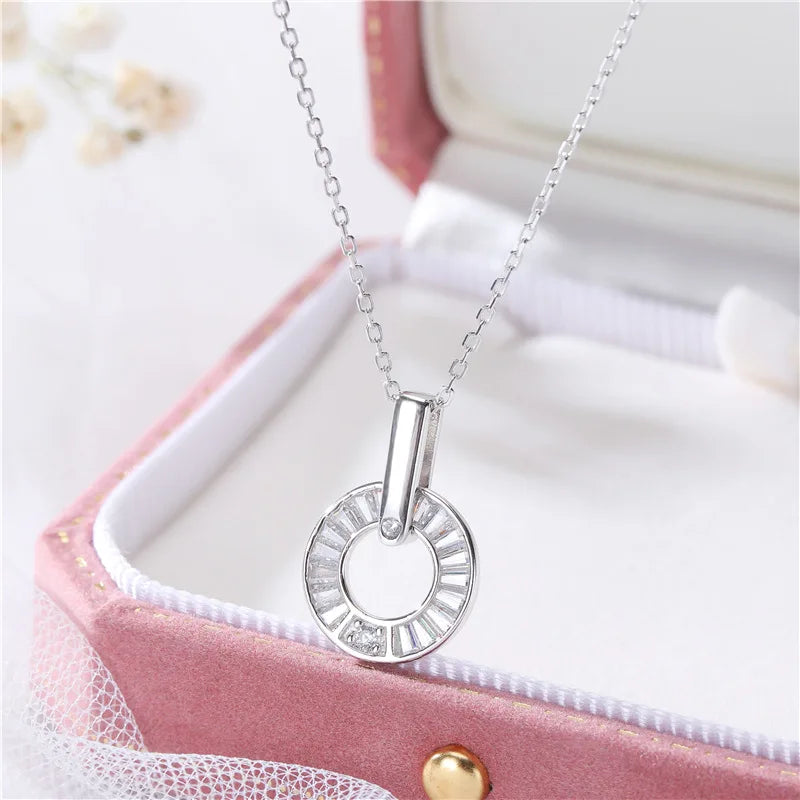 925 Silver Round Zircon Necklace Women Jewelry