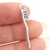 30pcs Antique Silver Dental Toothbrush Charms for Jewelry Making