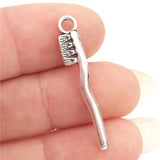 30pcs Antique Silver Dental Toothbrush Charms for Jewelry Making