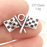 Lot of 30 Checkered Flag Charms Antique Silver Racing Pendants DIY 22*12mm