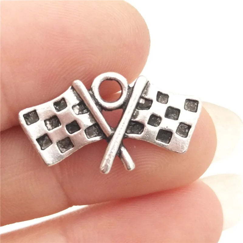 Lot of 30 Checkered Flag Charms Antique Silver Racing Pendants DIY 22*12mm