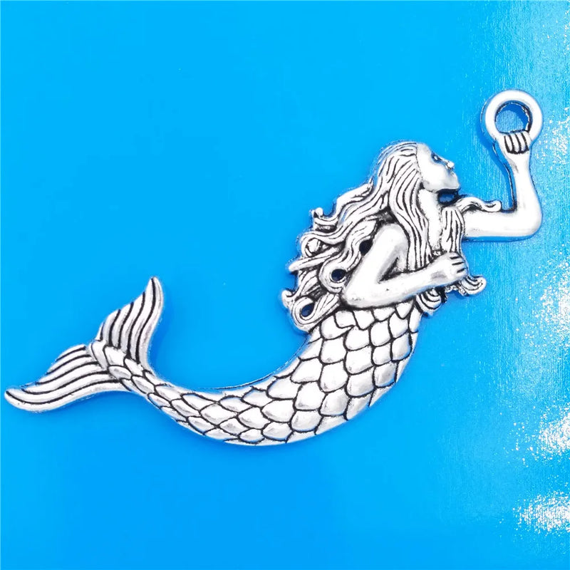 30pcs Antique Silver Beach Mermaid Pendants Charms for Jewelry Making