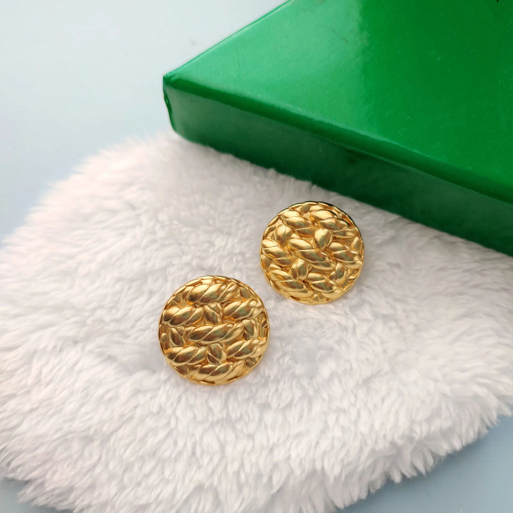 French Golden Stud Earrings for Women Vintage Christmas Gift
