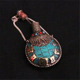 Nepal Hand Brass Inlaid Stone Snuff Bottle Tibetan Amulets Craft