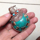 Nepal Hand Brass Inlaid Stone Snuff Bottle Tibetan Amulets Craft