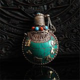 Nepal Hand Brass Inlaid Stone Snuff Bottle Tibetan Amulets Craft