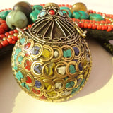 Nepal Hand Snuff Bottle w/ Gold Coins Tibet Amulet Pendants