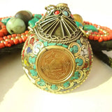 Nepal Hand Snuff Bottle w/ Gold Coins Tibet Amulet Pendants