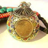Nepal Hand Snuff Bottle w/ Gold Coins Tibet Amulet Pendants