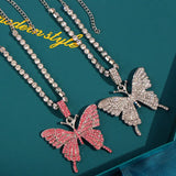 BYNOUCK Rhinestone Tennis Anklet with Butterfly Charms