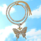 BYNOUCK Rhinestone Tennis Anklet with Butterfly Charms