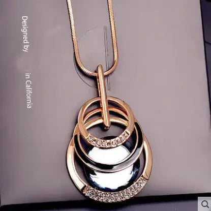 Vintage Rhinestone Long Necklace Crystal Glass Pendant Necklaces Women Jewelry