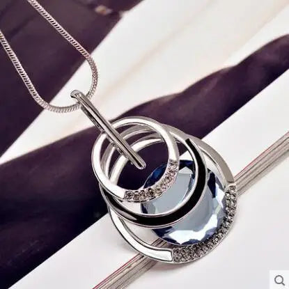 Vintage Rhinestone Long Necklace Crystal Glass Pendant Necklaces Women Jewelry