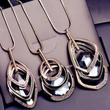 Vintage Rhinestone Long Necklace Crystal Glass Pendant Necklaces Women Jewelry