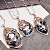 Vintage Rhinestone Long Necklace Crystal Glass Pendant Necklaces Women Jewelry
