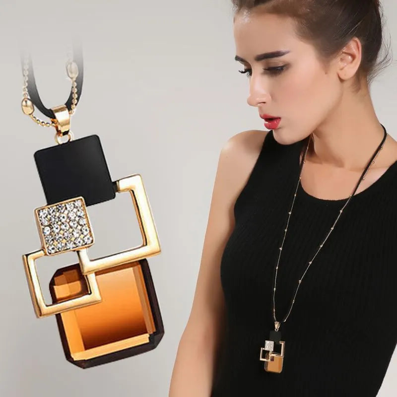Long Necklaces&Pendants Women Geometric Statement Maxi Crystal Jewelry