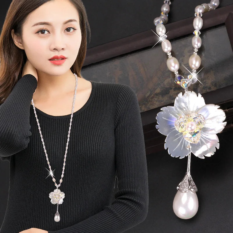 Simulated Pearl Shellfish Necklaces&Pendants Leaves Statement Necklace
