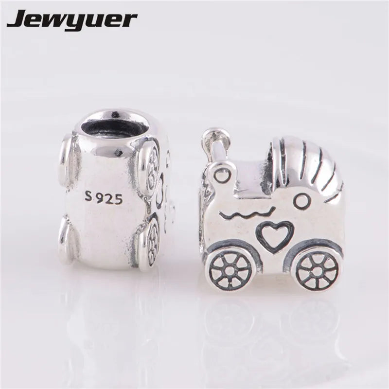 Baby Carriage 925 Sterling Silver European Bracelet Charm DIY Making