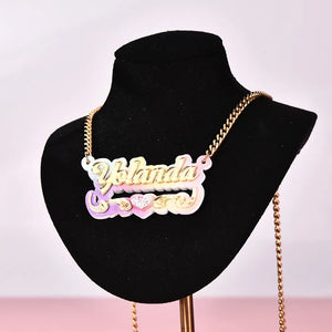 Personalized Name Necklace Heart Pendant for Girls - Acrylic Nameplate Necklace