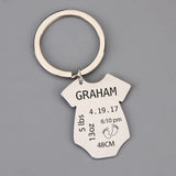 Baby Romper Keychain Engraved Birth Stats Dad Mom Gift Key Holder