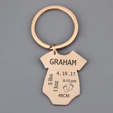 Baby Romper Keychain Engraved Birth Stats Dad Mom Gift Key Holder