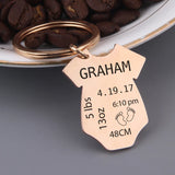 Baby Romper Keychain Engraved Birth Stats Dad Mom Gift Key Holder