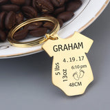 Baby Romper Keychain Engraved Birth Stats Dad Mom Gift Key Holder
