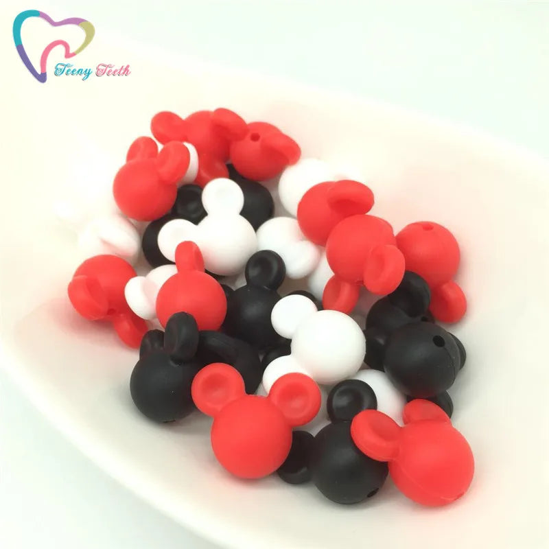 Baby Teething Beads 9 PCS Red Mix Carton Heads Of Silicone Mickey Beads