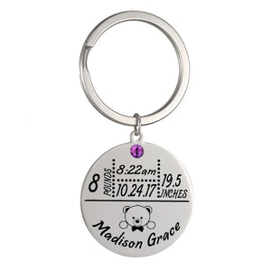 Baby keychain height weight date keychains stainless steel Keyring jewelry
