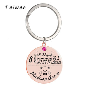 Baby keychain height weight date keychains stainless steel Keyring jewelry