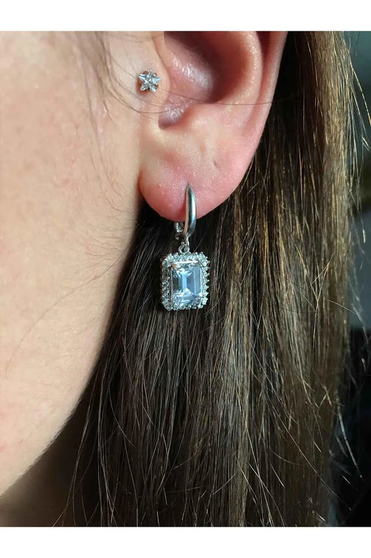 Baget Zircon Silver Earrings for Women