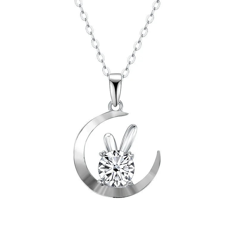 1.0CT Moissanite Diamond Rabbit Pendant Necklace