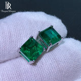 Sterling Silver Emerald Paraiba Stud Earrings Vintage Square Gemstone