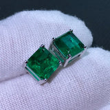 Sterling Silver Emerald Paraiba Stud Earrings Vintage Square Gemstone