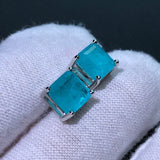 Sterling Silver Emerald Paraiba Stud Earrings Vintage Square Gemstone