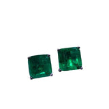 Sterling Silver Emerald Paraiba Stud Earrings Vintage Square Gemstone