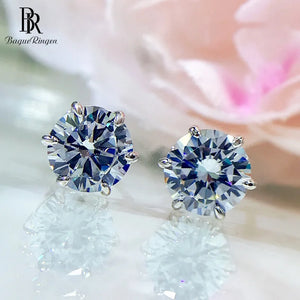 925 Silver Diamond Stud Earrings Wedding Anniversary Jewelry