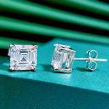 925 Silver Stud Earrings 7mm Square Gemstone Wedding Jewelry