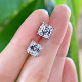 925 Silver Stud Earrings 7mm Square Gemstone Wedding Jewelry