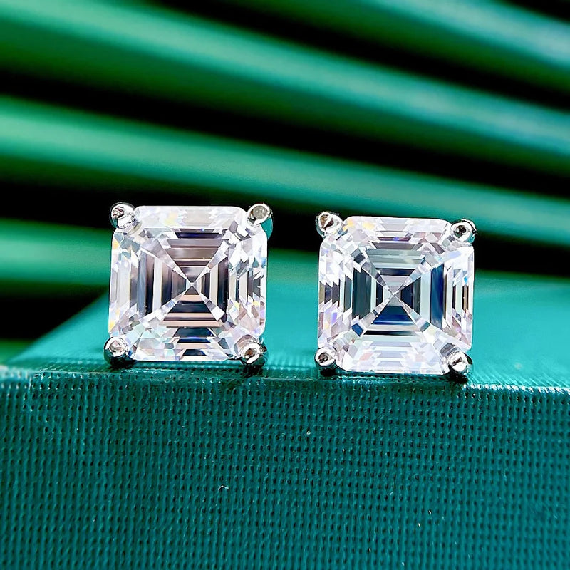 925 Silver Stud Earrings 7mm Square Gemstone Wedding Jewelry