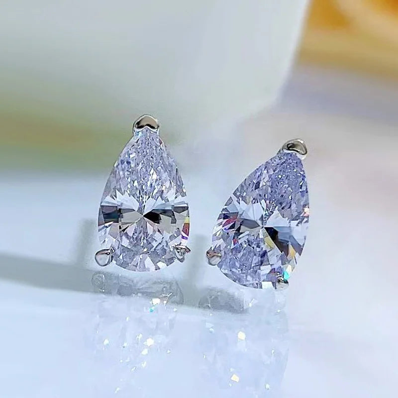 925 Silver Stud Earrings Vintage Water Drop Gemstone Wedding Anniversary