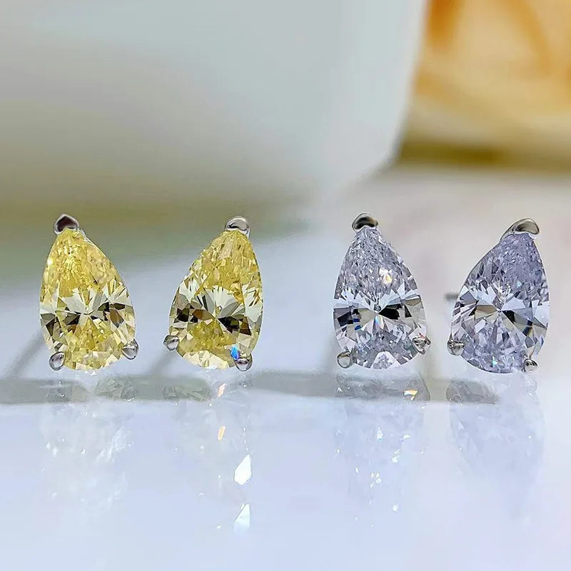 925 Silver Stud Earrings Vintage Water Drop Gemstone Wedding Anniversary
